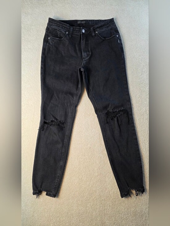 Silver Jeans Denim - Silver Most Wanted Skinny Black Distressed Mid Rise Raw Hem Jeans Womens 30
